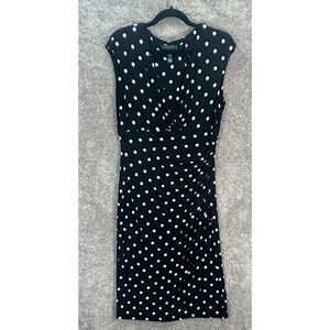 Lauren Ralph Lauren Dress 8 Knee Length Black White Polka Dot Ruched Sheath